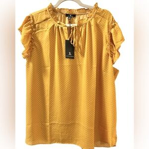 Jules & Leopold Mustard Polka Dot Ruffle Sleeve Blouse 3X NWT